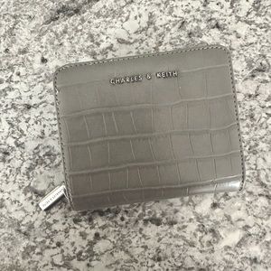 Charles & Keith Croc-Effect Small Zip-Around Wallet - Light Grey